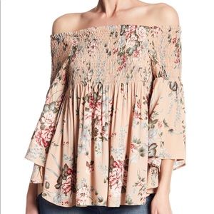 Smocked Off-the-Shoulder Floral Top